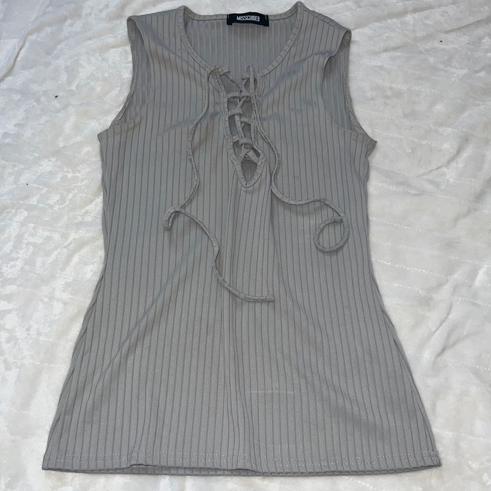 Missguided Gray Lace Up Tank Top